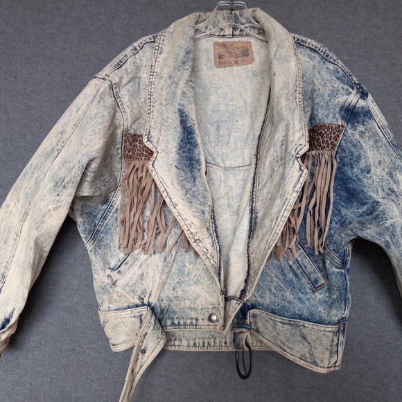 Vintage Fringe Denim Jacket Acid Wash Size L - Picture 2 of 16